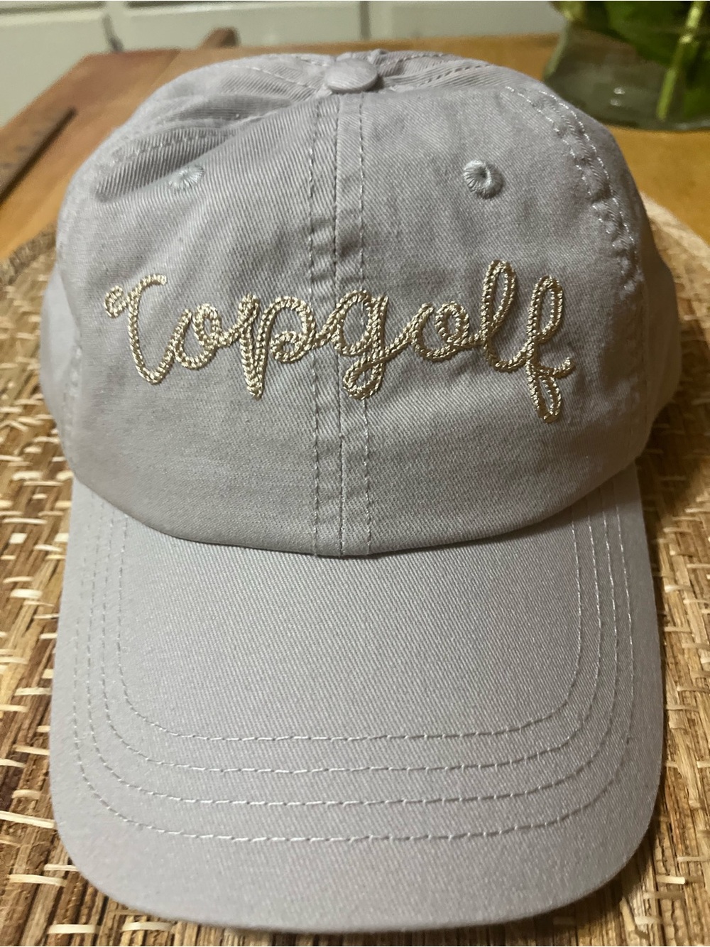 Topo Designs Light Gray Cap with Gold Script Logo